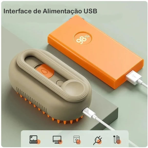 Escova 3 em 1 Massageadora a Vapor para Pets