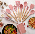 Kit de Utensílios de Cozinha de Silicone e Madeira