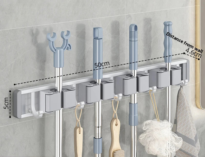 Suporte com 5 Ganchos para Pendurar Utensílios de Limpeza