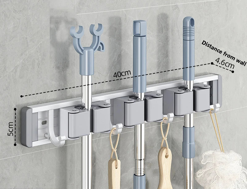 Suporte com 5 Ganchos para Pendurar Utensílios de Limpeza