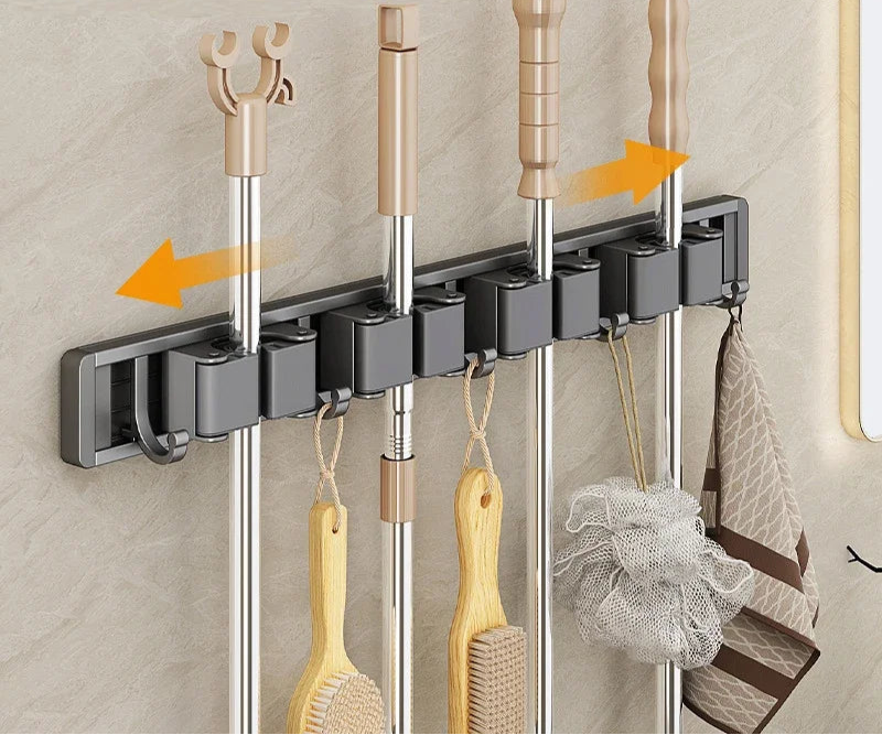 Suporte com 5 Ganchos para Pendurar Utensílios de Limpeza
