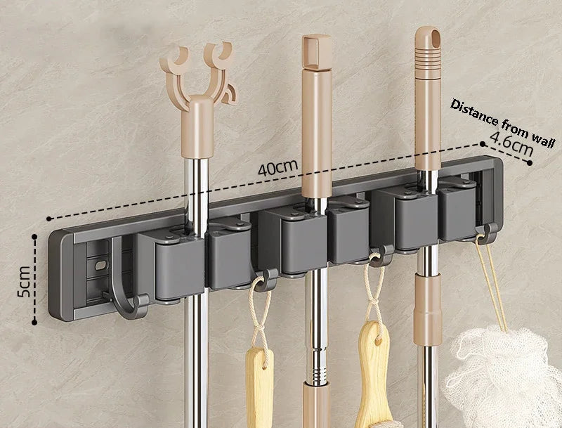 Suporte com 5 Ganchos para Pendurar Utensílios de Limpeza