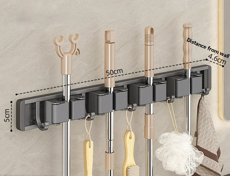 Suporte com 5 Ganchos para Pendurar Utensílios de Limpeza